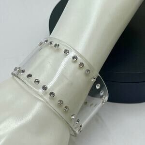 Clear High End Wide Lucite Rhinestone Cuff Bracelet